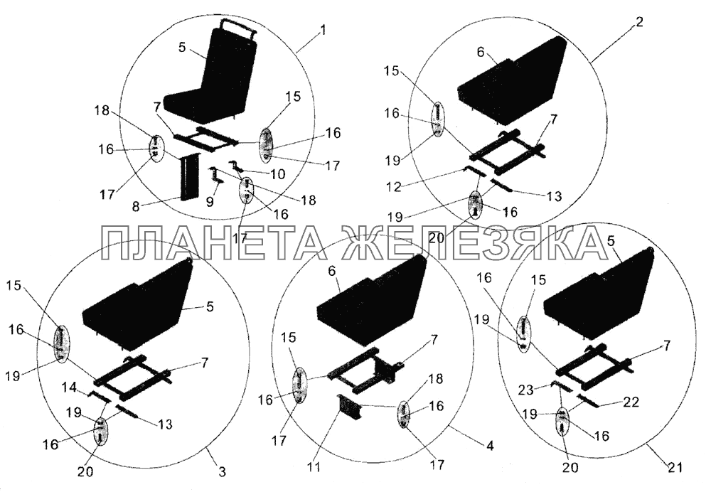 Установка сидений (одноместные сиденья) МАЗ-105